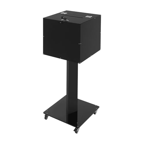 VPABES Suggestion Box with Stand, Floor Standing Offering Box with Wheels, Acrylic Locking Ballot Collection Safe Box for Voting Contest Charity Donation Church Election (Black (Bar Opening))