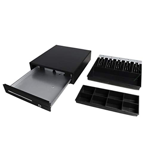 NRS POS Cash Register Drawer - Sturdy Metal Drawer for Small Businesses with Removable Tray - Automatic or Key-Lock (Black)