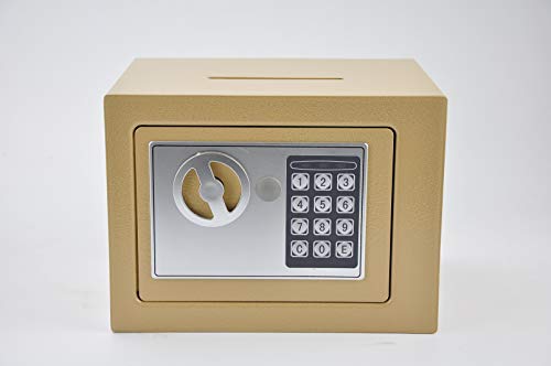 Keypad Digital Lock Safe Box Coin Bank Fireproof Locker with Security Wall-Anchoring Mounting Security Cabinet for Business to Jewelry Money Gun Valuables Passport(9.05in6.69in6.69in) (Gold)