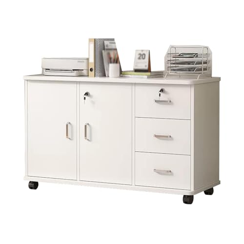 DESALAI Modern White File Cabinet, 90cm x 34cm 59cm, 1 Drawer, Locking, Home Office, Files & Folders