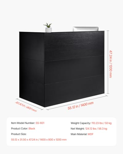 VEVOR Reception Desk, 55Inch L-Shaped Front Counter Table, Office Reception Counter with Drawer Keyboard Tray and Storage Cabinet, for Checkout, Lobby, Beauty Salon & Office, Black