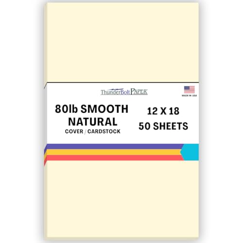 50 Natural Smooth Card Stock Sheets Paper - 12 X 18 Inches Large|Poster Size - 80# (80 lb/pound) Cover Weight - Quality Paper - Smooth Finish