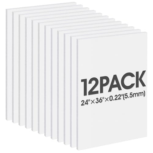Foam Board 24"x36", Foam Core Board for Projects, Black Poster Board for Painting, Displaying (12 Pack White)