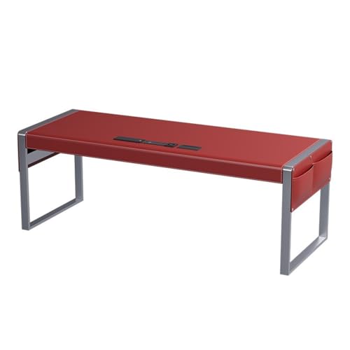 YUHUAWF Writing Desk Modern Minimalist Home Office Desk with Red Saddle Leather Top, Stable Metal Frame and Charging Outlets Computer Desks(M)