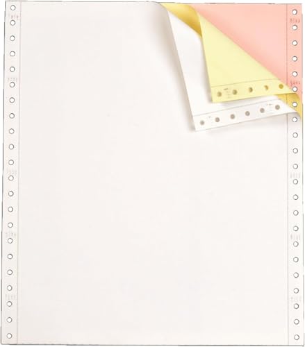 BIZTEK Continuous Carbonless Computer Paper 12 x 8 1/2, Blank Left and Right Perforated, 15 lb, 3-Part White/Canary/Pink - 1,050 sets