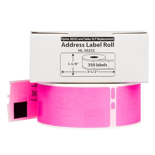HouseLabels Compatible with Dymo 30252 Labels, Pink, 1-1/8" x 3-1/2"