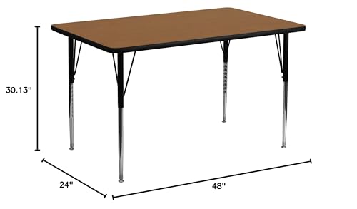 EMMA + OLIVER Oak Kids 48x24 Adjustable Height Activity Table