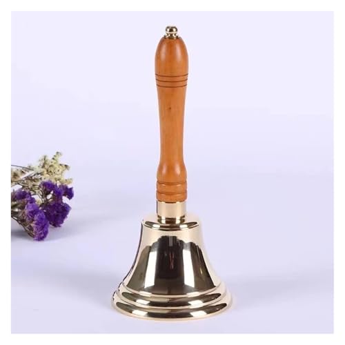 Hand Bell Extra Loud Solid Brass Call Bell， Solid Brass Hand Bell School Bell Call Bell with Wood Handle 3 inches(4 inches(10 * 24.5cm))