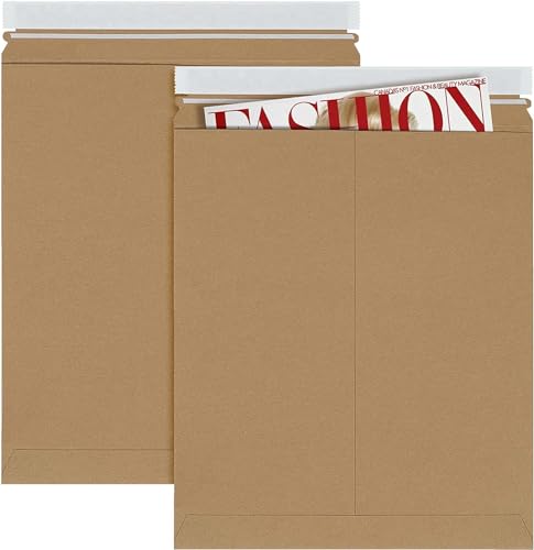 APQ Supply Brown Kraft Rigid Mailers, 12.75 x 15 Inches. Pack of 100 Paperboard Envelopes. Sturdy Stay Flat Mailers with Self-Seal Closure. Recyclable Hard Envelopes for Mailing. Stayflat Mailer