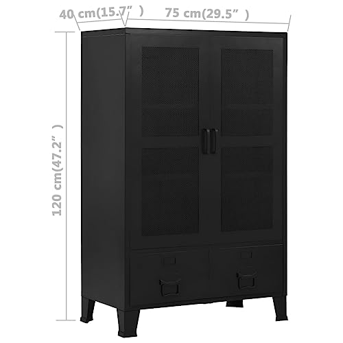 HKLGBVCR Industrial Black Steel File Cabinet with 3 Compartments and 2 Drawers, Mesh Doors Office Storage Cabinet with Name Tags, 29.5x15.7x47.2 Inches