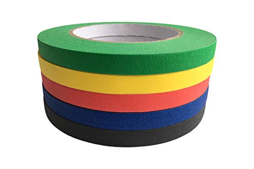 Assorted Color Tape for Crafting, 0.5 inch by 60 Yards, 5 Rolls, Colorful Masking and Washi Style Adhesive, Arts, Crafts, DIY Projects, Labeling, Moving, Sticks to Cloth, Paper or Metal