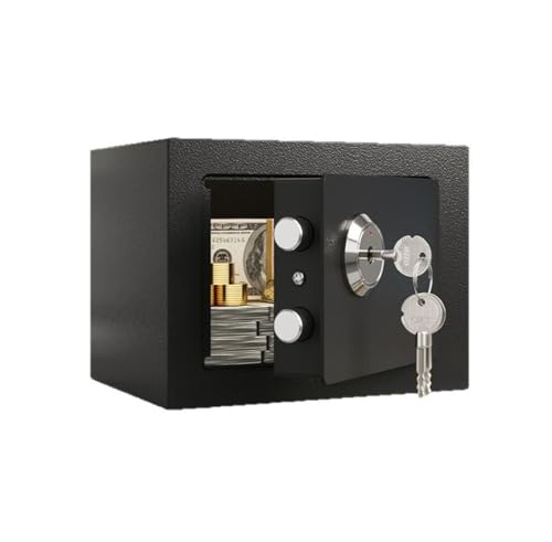 fireproof safe Home Small Safe Box with Mechanical Key Lock Money Cash Wall Mountable Safe for Bedroom Office Hotel(Black)