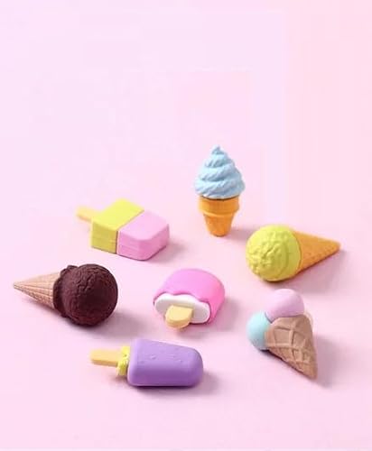 Ice Cream Theme Eraser Set Pack of 7 Pcs - Multicolur
