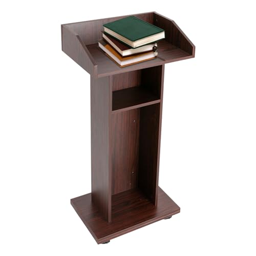Jiabailie 43.3" Height Rolling Podium,3-Tier Movable Desk Lectern W/ 4 Wheels,Conference Presentation Stand,Portable Presentation Standing for Classroom (Brown)