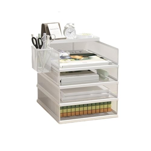 File sorter for Desk Metal Mesh Office A4 Paper Organizer Document File Letter Brochure Filling Tray Rack Shelf Carrier(White)