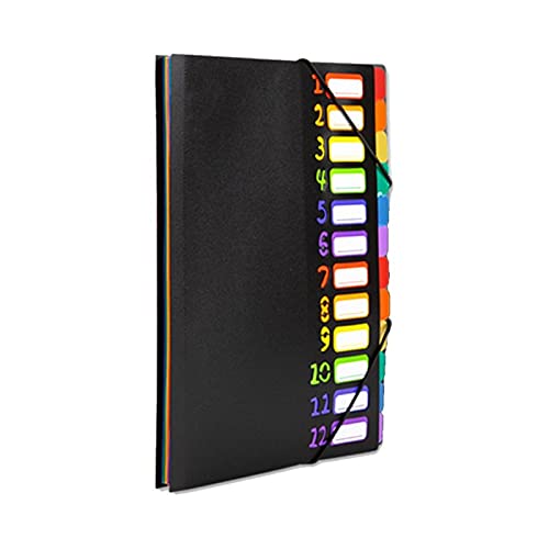 Filing Envelopes 12 in Multi-Page Classification Folder Holder Storage Bag A4 File Sorter Helper Plastic Folders (Color : BK)