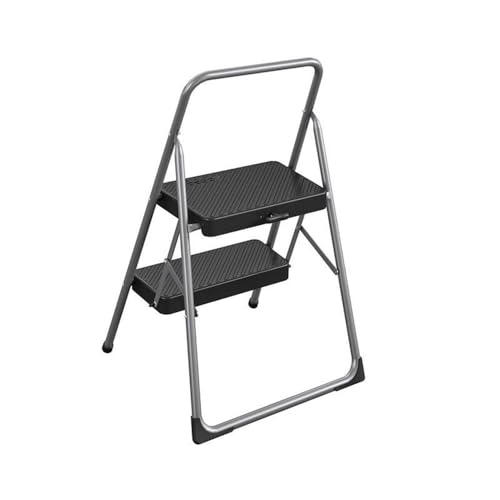 Pemberly Row 2-Step Folding Step Stool, 28.15 H x 17.32 W x 17.95 D, Platinum Finish, Lightweight ANSI Type 3 Household Stool with Slip-Resistant Steps, Stable Design for Easy Storage and Cleaning