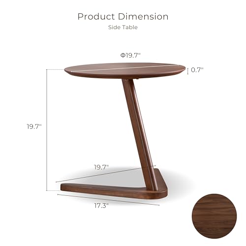Furniture of America Lucian Mid-Century Modern Solid Wood 2 Piece Brown Round Side Table Set with Upholstered Chair, Easy Assembly, for Home, Office, Living Room, Walnut