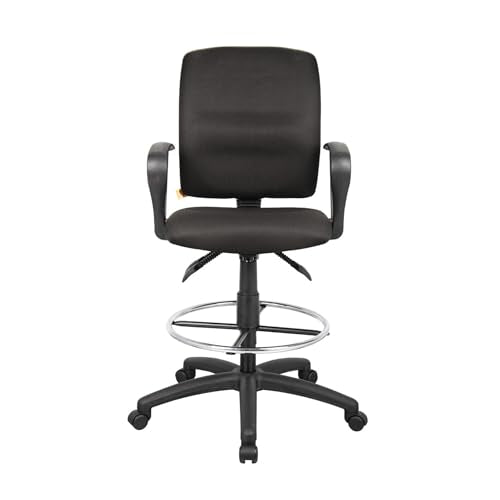 Benzara Jea Swivel Drafting Stool, Seat Tilt Lock, Loop Arms, Black Crepe