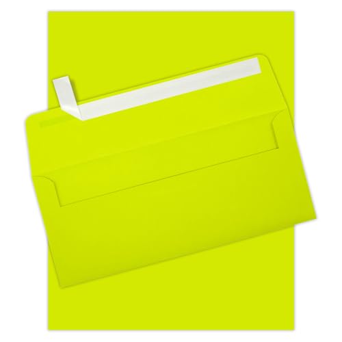 JAM PAPER #10 Business Stationery Set - 4 1/8 x 9 1/2 Envelopes & Matching Letter Paper - Ultra Lime Brite Hue - 100/Pack