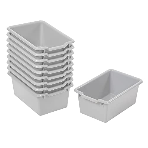 ECR4Kids Scoop Front Storage Bins, Multipurpose Organization, Light Grey, 10-Piece
