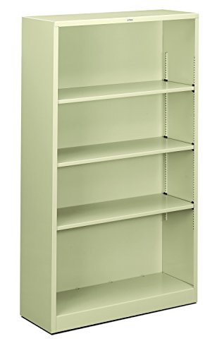 HON Metal Bookcase, 4 Shelves, 34-1/2 W by 12-5/8 D by 59 H, Putty