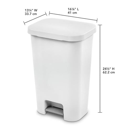 Sterilite Rectangular Step On Kitchen Wastebasket, 11.9 Gal, White, 12-Pack