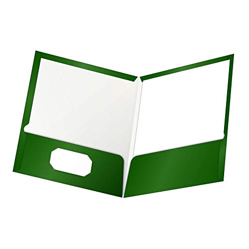 Oxford Showfolio Laminated Twin Pocket Folders, Letter Size, Green, 25 per Box (51717)