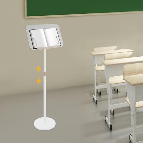 Portable Floor Lectern Podium Stand for Speech, Presentation, Adjustable Height for Laptop, Book or Sheet Music (White)