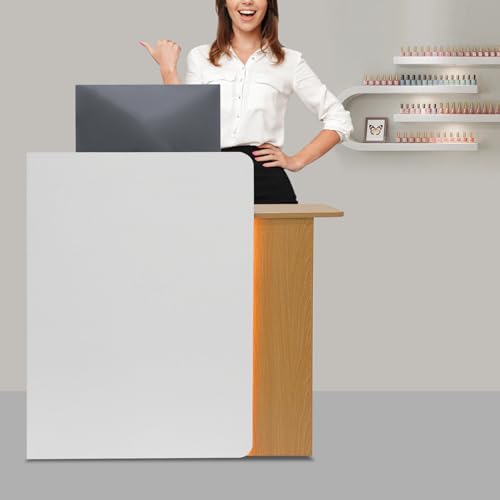 Reception Desk, 39.37 inch Modern Front Desk Reception Room Table Light Strip with USB Cable, 440lbs Large Counter Table for Checkout, Lobby, Beauty Salon, Home Office Desk White