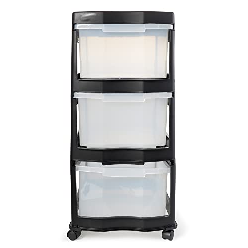 Life Story 2 Pack 3 Drawer Plastic Shelf Storage & Organizer w/Wheels,Black