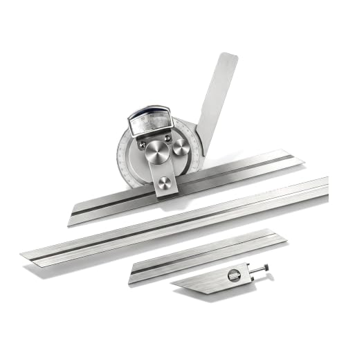 Universal Bevel Protractor, Stainless Steel Adjustable Angle Measuring Finder, 0-360 Degree, Goniometer Angular Ruler, W/Magnifier, Detachable, for Internal External Angle Measurement