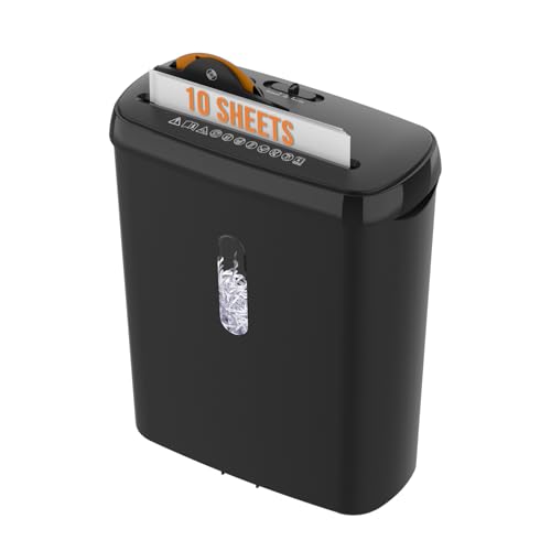 Black Paper Shredder for Home Office 10-Sheet Strip Cut Metal Shredder Machine with 3.17-Gallon Bucket P2 Security Level Shreds CD and Credit Card ETL Certified Jam Proof