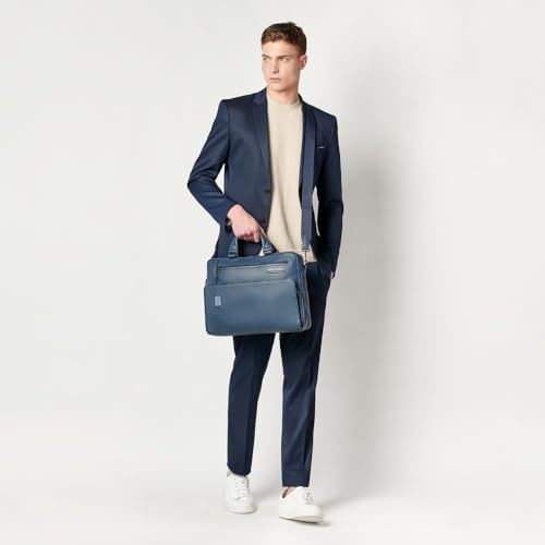 Piquadro Akron Men’s Leather Briefcase – Italian Calfskin Workbag with Laptop Compartment (Black)