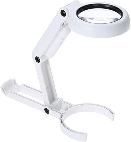 DULASP Reading Magnifier, 5X HD Handheld Magnifier Illuminated Desktop Magnifying Glasses with 8 Led Lights & Foldable Handle for Seniors and Children, for Reading, Educa