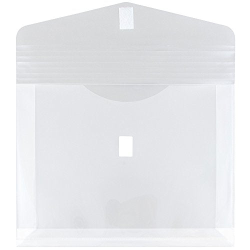 JAM PAPER Plastic Expansion Envelopes w/Hook & Loop Closure - Letter Booklet - 9 3/4 x 13 with 2 Inch Expansion - Clear - 12/Pack