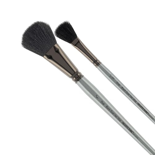 Creative Mark Goat Hair Mop Brush - 1/2" and 1" Oval Set, Natural Goat Hair for Watercolor, Oil, Acrylic & Makeup Blending – Ultra‑Soft Black Hair – Short‑Handle, High‑Absorbency Artist Mop