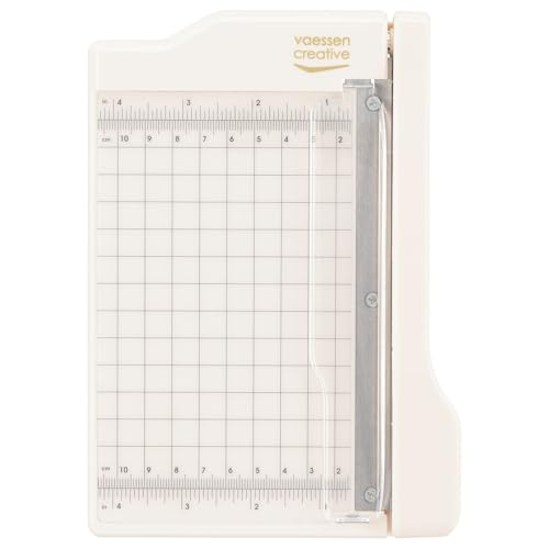 Vaessen Creative Trim Easy Mini Guillotine Cutter, 4 x 6 inches, Trimmer for Cutting Paper, Cardstock, Foam, Thin Felt, Cork Sheets and Other Craft Materials, 4 x 6, White/Pink