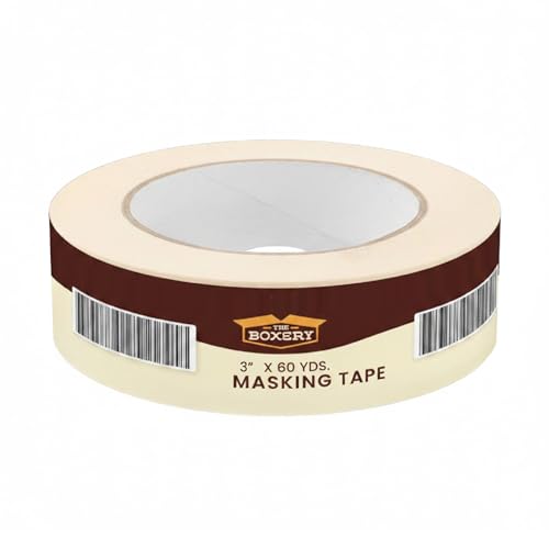 The Boxery 3" Masking Tape Bulk Case, 16 Rolls x 60 Yards– General Purpose Painter’s Tape, Beige Crepe Painting Tape for Painting, Masking, Labeling, Crafts, Packaging & Painting Supplies, 5 Mil