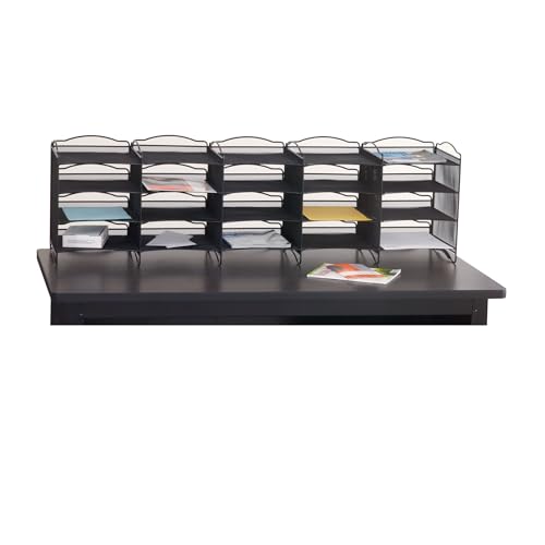 Scranton & Co Mesh Mail Sorter, Black Finish, Steel Construction, 20 Oversized Letter Compartments, Includes Labels and Holders, Stackable Design, 56.75" W x 12.75" D x 16.5" H Mailroom Organizer