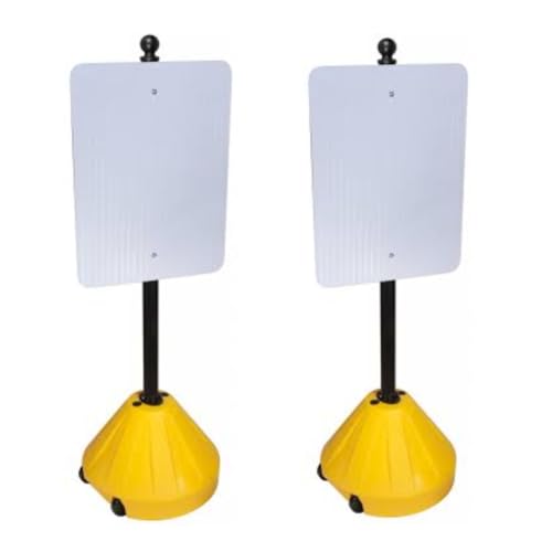 CommerceSigns 2-Pack Tip-n-Roll Portable Pole 2 Sign Holder | 18" w x 12" h Wheeled Base | Yellow Base | 60" h Pole