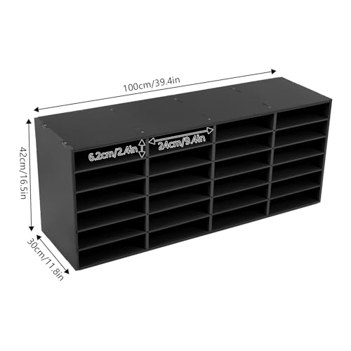 24 Slots Mail Sorter Organizer, Literature Organizer Adjustable Removable Shelves, Paper Storage Cabinet, Desktop Mail Sorter with Install Gloves for Office Classroom Home(Black, 24 Slots)