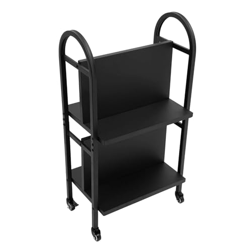 Rolling Library Book Cart, Sturdy and Versatile Office Book Cart with 4 Lockable Wheels, Black