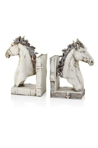 Horse Bookends Set of 2 Polyester Modern Design Decorative Book Holders for Shelves and Desks Durable and Easy to Install - Cream