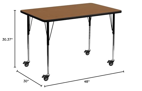 EMMA + OLIVER Oak Mobile 48x30 Adjustable Height Activity Table