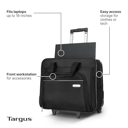 Targus 16 inch Rolling travel laptop case, Black - Travel briefcase and small rolling bag - Spacious foam padded laptop case 16" (TBR003US)