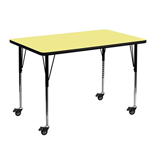 BizChair Mobile 30x48 Yellow Thermal Laminate Adjustable Activity Table