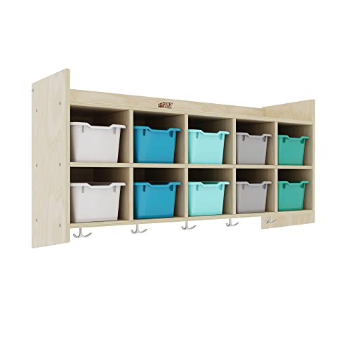 ECR4Kids 10-Section Hanging Coat Locker with Shelf and 10 Scoop Front Bins, Cubby Storage, Contemporary