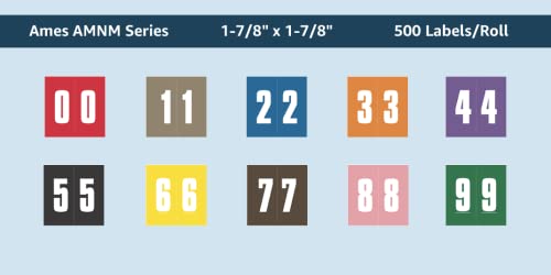 Doctor Stuff - File Folder Labels, Complete Set of Numbers 0-9, AMES L-A-00178RLP Match - AMNM Series Chart Stickers, 1-7/8" x 1-7/8", 1 Each of 10 Rolls, 500/Roll