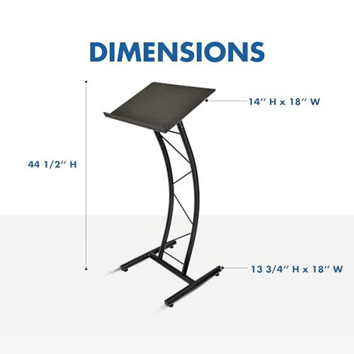 Kingdom KML8CB All Metal-Constructed Curved Lectern with “H” Style Base, Stand up Church Pulpit, Slanted Lectern, Conference Podium for Speakers, Speeches, Other Occasions, Powder Coat Finish Black
